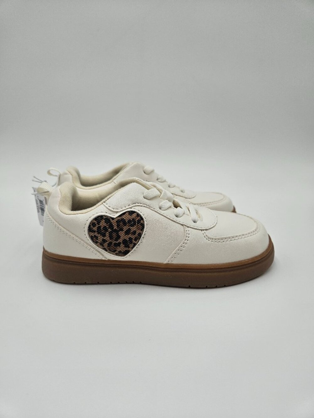 NWT Old Navy Kids Court Sneakers | Cream with Leopard Heart | Size 11